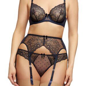 Dita Von Teese Lingerie Navy Fiamma Lingerie Set - 34B & Medium